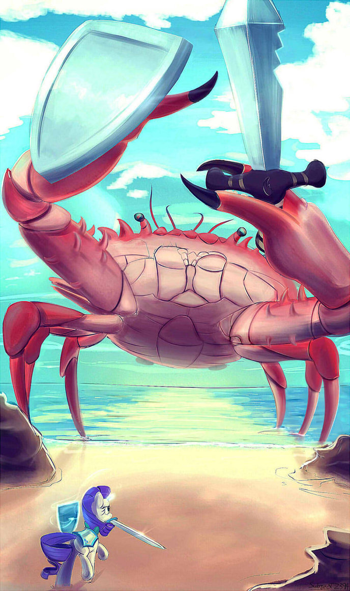 rarity_fighting_a_giant_crab_by_subjectn
