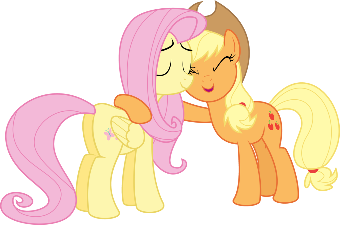 applejack_and_fluttershy_hug_vector_by_a