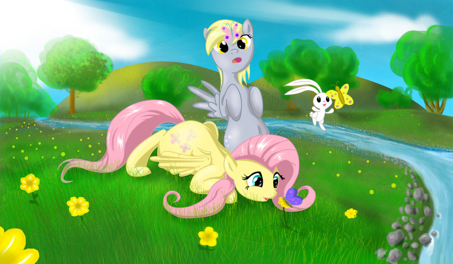 fluttershy_and_derpy_in_field_by_heretic
