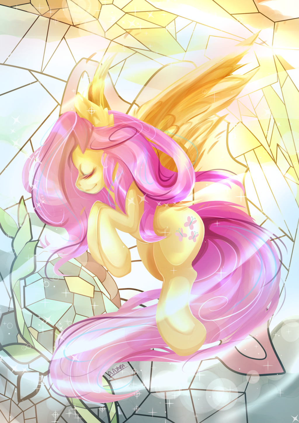 765692__safe_solo_fluttershy_stained+gla