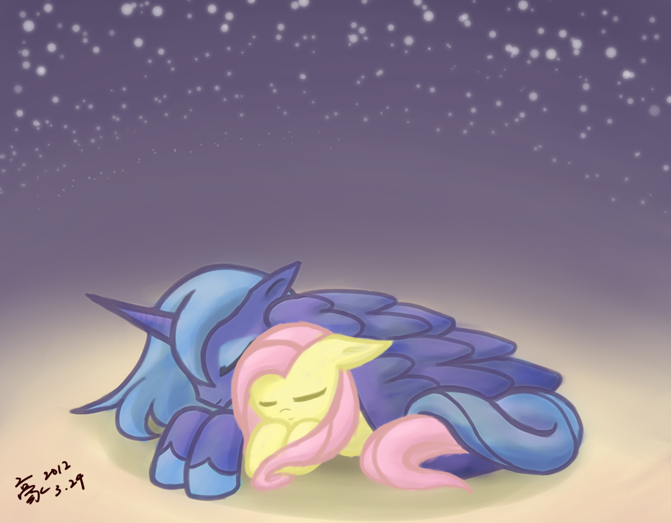 luna_and_fluttershy_good_night_by_howxu-