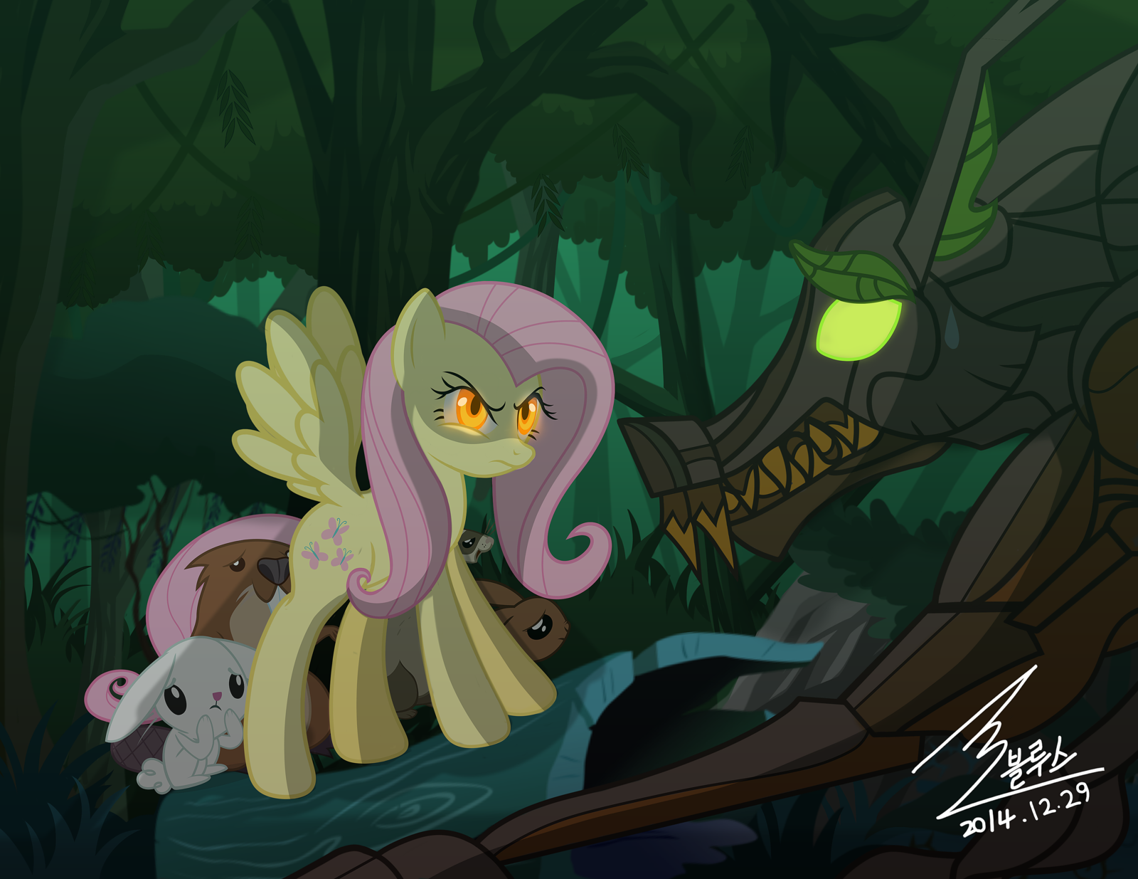 mlp_fluttershy_vs_timber_wolf_by_0bluse-