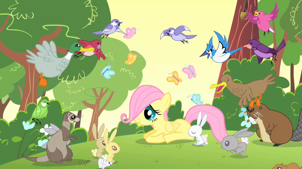 Filly_Fluttershy_surrounded_by_her_new_f
